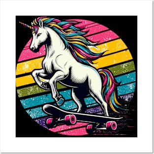 Retro Fantasy Unicorn Skater Posters and Art